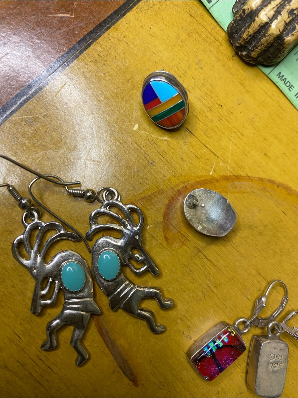Sterling Kokopelli Drop Earrings with Turquoise Accent - Silver - Picture 6 of 6
